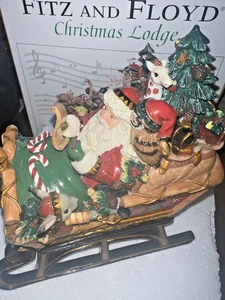 Fitz & Floyd Christmas Lodge Musical Sleigh Here Comes Santa Claus-Box included - Picture 1 of 17
