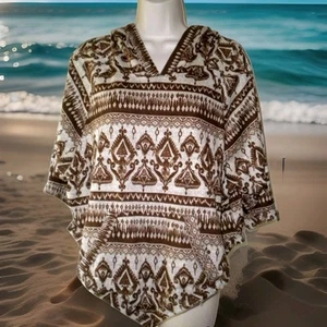 M/L Ladies Soft Hoodie Top 3/4 Sleeves NWT Brown Cream, Front Pocket By Yag - Picture 1 of 5
