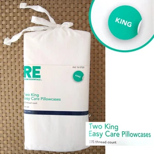 2 FUNDAS DE ALMOHADA KING blancas Room Essentials fácil cuidado 225 hilos, algodón/poliéster - Imagen 1 de 8