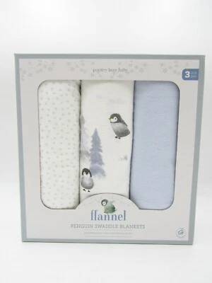 Juego de 3 envolturas de franela Pottery Barn Baby Kids Penguin 47" cuadrado azul #9126B Foto 1 de 4