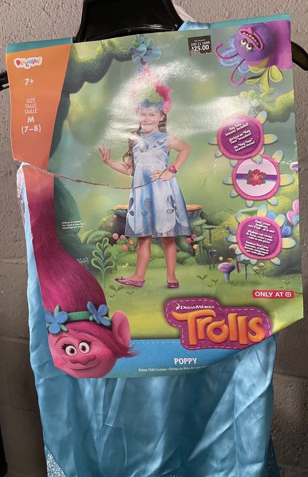 Trolls Amapola Brillo Vestido Pelo Tocado y Pulsera Disfraz 7-8 Niñas Niño Niño Foto 1 de 1