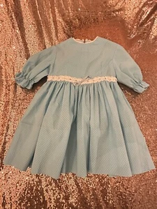 Vintage Baby Girl Dress 1-2 Year Blue Handmade - Picture 1 of 5
