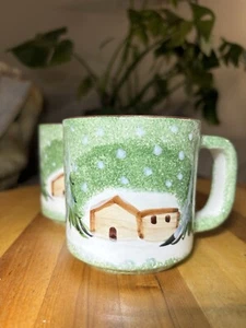 The Cellar Italy LOG CABIN Hand Painted 4 Coffee Hot Chocolate Tea Mugs 1995 - Picture 1 of 8