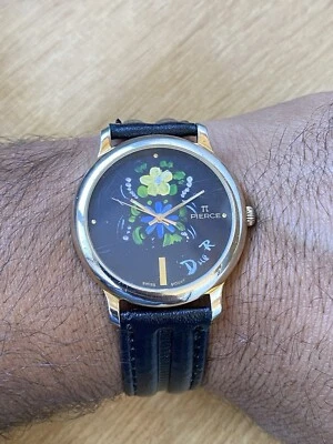 Vintage Pierce Watch Quartz Black Dial Swiss Made 35mm Gold Plated Very Rare - Image 1 of 4