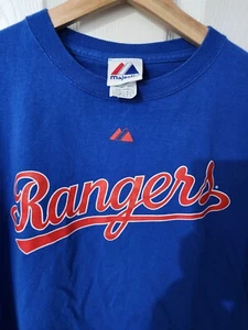 Majestic MLB Texas Rangers RYAN T-Shirt Jersey #34 Mens LG BLUE - Picture 1 of 8