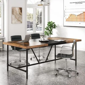 71" Rectangle Wood & Metal Conference Table Office Boardroom Meeting Room Table - Picture 1 of 7