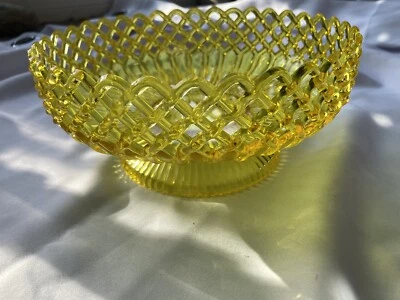 Vintage MCM Regaling Yellow Acrylic Lattice Pedestal Bowl 12” - Image 1 of 4