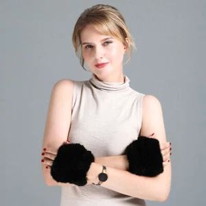 Women's Real Mink Fur Gloves Fingerless Knitted Elastic Wrist Mittens Sleeves - Picture 1 of 19
