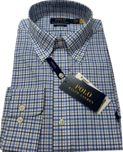 Polo Ralph Lauren Custom Fit Blue Plaid Dress Shirt Men Size 16 NWT $125 - Picture 1 of 13