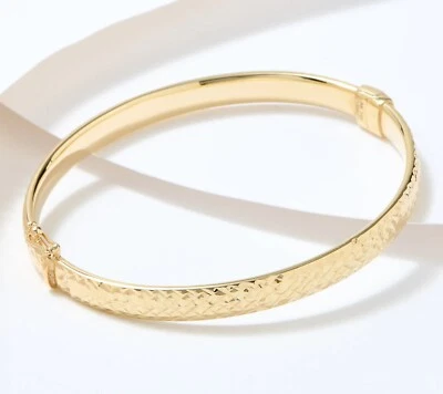 Diamond Cut Hinged Oval Bangle Bracelet Real 14K Yellow Gold Average Size QVC - Image 1 of 2