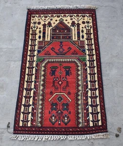 1'10 x 3'4 ft alfombra afgana anudada a mano tribal turcomano jai namaz, alfombra de oración pequeña - Imagen 1 de 10