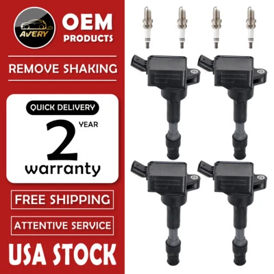 4X Ignition Coils + 4X Spark Plugs For Hyundai Optima Elantra Sonata Kia UF816 - Image 1 of 4
