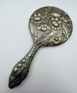Espejo de mano antiguo inglés de plata esterlina con flores de plata esterlina William Henry Sparrow - Imagen 1 de 6