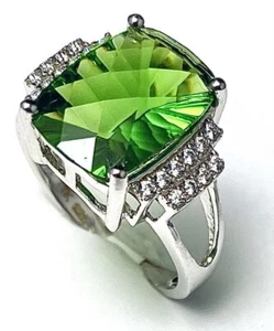 R4933G Cushion Cut 5Ct 10x14 Mt. St. Helens Green Helenite Sterling Silver Ring - Picture 1 of 5