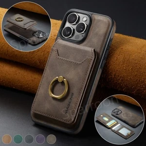 Magnet Hülle Für iPhone 16 15 14 13 Handy Leder Schutz Wallet Case Ring Halter - Picture 1 of 67