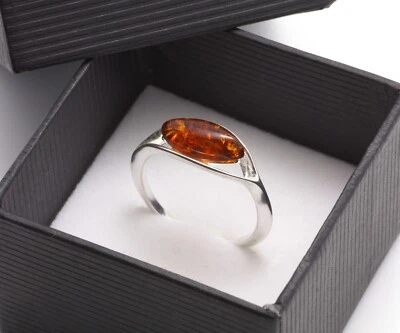 NATURAL BALTIC AMBER STERLING SILVER 925 Jewellery Gemstone RING Certified & Box - Image 1 of 4