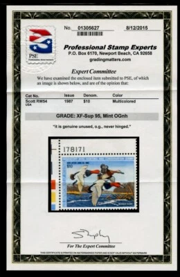 US RW54, 1987 REDHEADS, 2015 PSE CERTIFICATE, MNH, XF-SUPBURB, (US924K) - Image 1 of 3