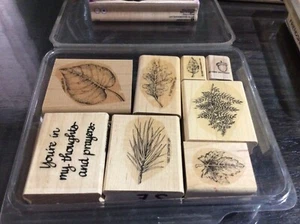 8 pc WOOD BLOCK RUBBER INK STAMPS GREETING CARD MAKER CRAFT PAPER FOLIAGE - Picture 1 of 7