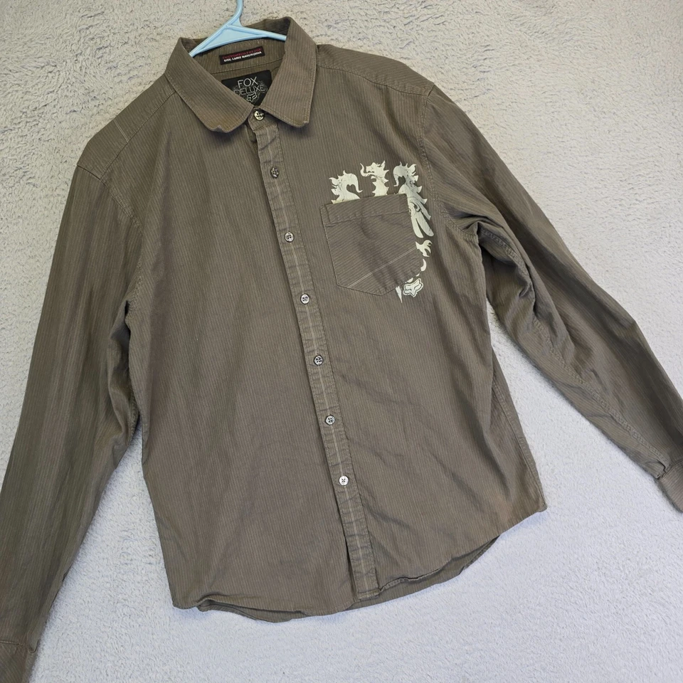 Fox гонки рубашка для мальчиков L зеленый пуговицах длинным рукавом гранж Western Y2K опрятный - Изображение 1 из 4