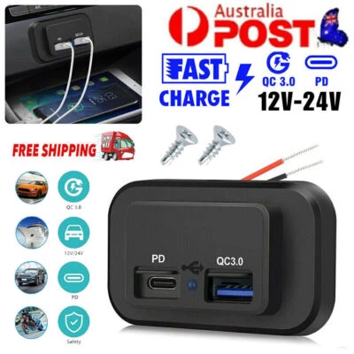 Dual PD USB Port Fast Charger Socket Power Outlet Panel Car RV Caravan 12V/24V - image 1 of 4