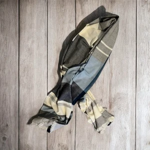 Soft Blue Gray Plaid Scarf Shawl Wrap - One Size 78” X 24” Oversized - Picture 1 of 5