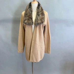 Anne Klein camel hellbraun Strick Pullover Jacke mit Kunstfellkragen Gr. Medium - Bild 1 von 15