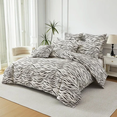 Juego de cama funda nórdica cebra king, 100 % algodón chocolate y blanco estampado animal Foto 1 de 4