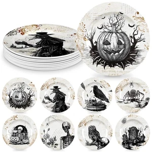 8 Pcs Vintage Halloween Dinnerware Set Halloween Plates Serving Dishes 8 Inch... - Picture 1 of 7