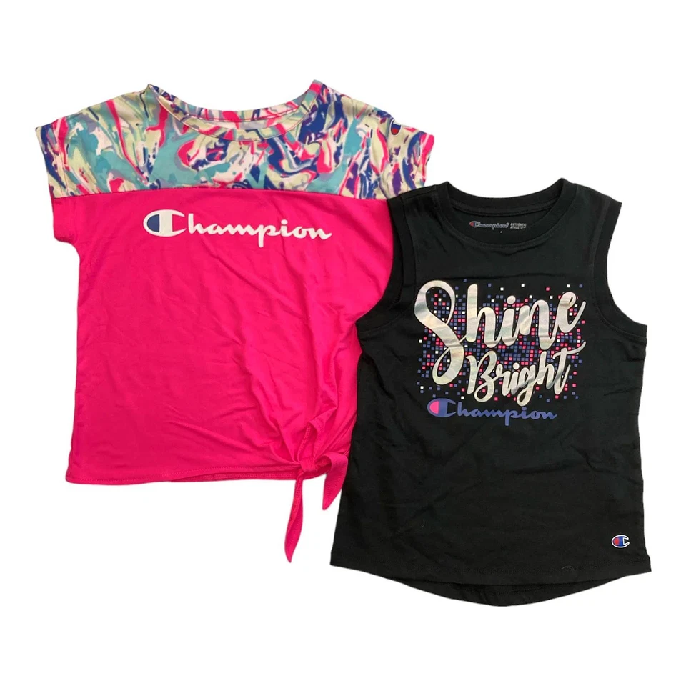 Girl's Champion 2 Pack Active Top Pink Black Size 4
