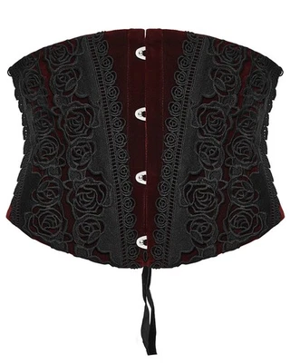 Punk Rave Damen Barock Gothic Rose Bestickt Samt Korsett Rot Schwarz - Bild 1 von 4