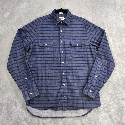 Taylor Stitch Shirt Mens 40 Blue Striped Flannel Shirt Heavy Cotton Handmade - image 1 of 4