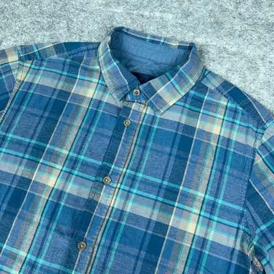 Prana Shirt Mens Small Blue Plaid Cotton Short Sleeve Button Up Hiking Outdoors - Image 1 of 4