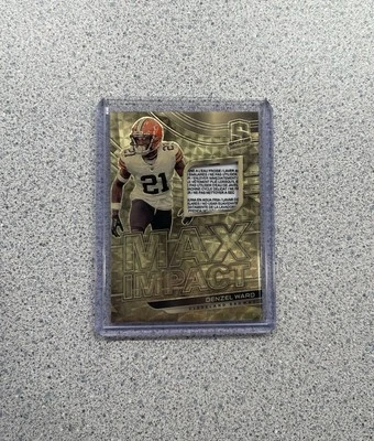 2021 Panini Spectra Denzel Ward Max Impact Gold Vinyl 1/1 Game Used Laundry Tag - Image 1 of 4