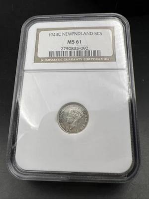 1944 C 5c Newfoundland 5c Five Cents Silver Coin NGC MS61 - Mirror like Surfaces - Image 1 of 4