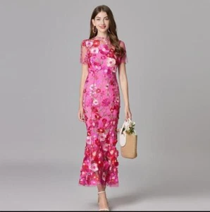 Women's Fashion Mesh 3D Flower Embroidery Hip Package Mermaid Evening Dress XXZH - Picture 1 of 11