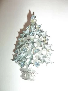 CHRISTMAS TREE LIGHT BLUE RHINESTONE PIN - Picture 1 of 2