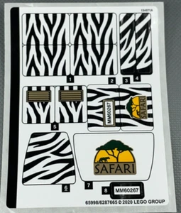 Foglio Adesivo per LEGO Set 60267 Decalcomanie Safari Fuoristrada Stampa Zebra Città - Foto 1 di 5
