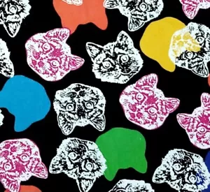 Tossed Crazy Cats Heads Kittens Kitties JoAnn Cotton Quilt Fabric 1 1/8 yard - Picture 1 of 6