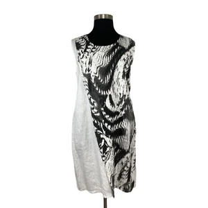 Eden Rock XXL Black White Linen Midi Dress Abstract Art To Wear Lagenlook Layer - Picture 1 of 10