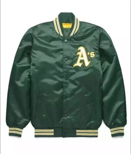 Oakland Athletics Men’s Green Satin Varsity Jacket - MLB Baseball Bomber Jackets - Picture 1 of 4