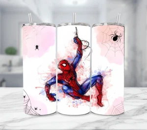 Stainless Steel Spider-man Tumbler/Metal Straw - 20 Oz- Water color Web Drop - Picture 1 of 4