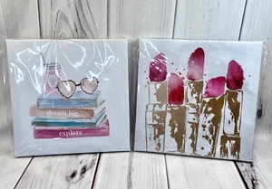 Lot x2 8x8 Canvas-Like Art Prints Paintings Decor Chanel Books Lipstick Makeup - Picture 1 of 3