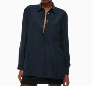 Babaton academy silk blouse Relaxed silk button-up shirt total eclipse/black MED - Picture 1 of 21