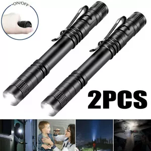 2PCS Mini Small Torch Super Bright LED Flashlight Penlight with Clip Pocket - Picture 1 of 15