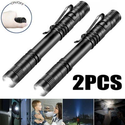 2PCS Mini Small Torch Super Bright LED Flashlight Penlight with Clip Pocket - Image 1 of 4