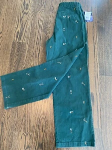 REDUCED!  NWT!! Boys Forest Green Pants with Skis Snowshoes & Toboggans Size 14 - Picture 1 of 8