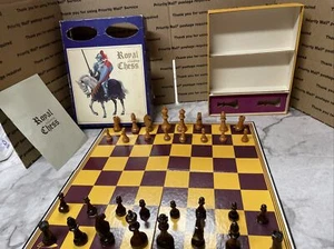 Royal Staunton Chess Board Wood Felt Bottoms Original Box 1973 Complete Vintage - Picture 1 of 6