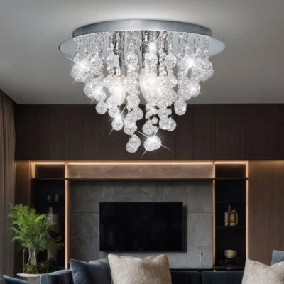 Lampadario Camera Letto Plafoniera Lampadario Argento Cromo 3 Fiamma Cristalli - Immagine 1 di 4