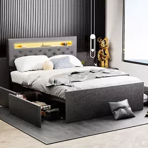 Bettgestell mit LED-Beleuchtung Lattenrost&Kopfteil Bett ohne Matratze 140x200CM - Bild 1 von 20