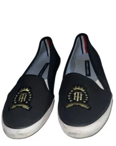 TOMMY HILFIGER Black Flat Slip On Embroidered Loafer Small Blemish Women’s Sz 8M - Picture 1 of 11